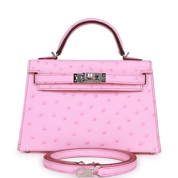 Hermes Kelly Handbag Pink Ostrich with Palladium Hardware 28 Pink