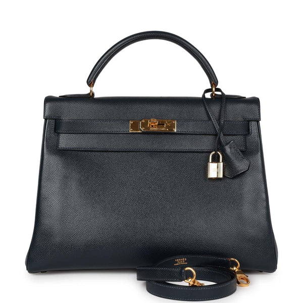 SOLD **AUTHENTIC HERMES Kelly 32 Retourne Navy Courchevel Leather
