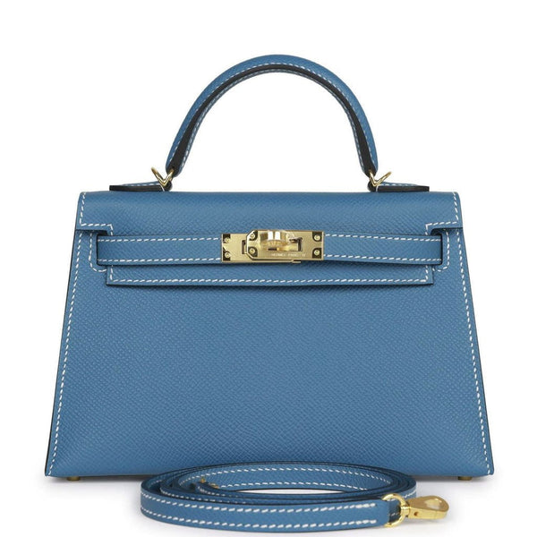 Hermes Mini Kelly 20 Sellier Blue Jean Bag Epsom Leather Gold Hardware