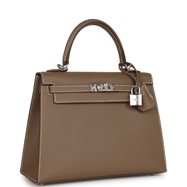 Hermes Kelly 25 Etoupe Swift Padded Palladium Hardware Leather Handbags