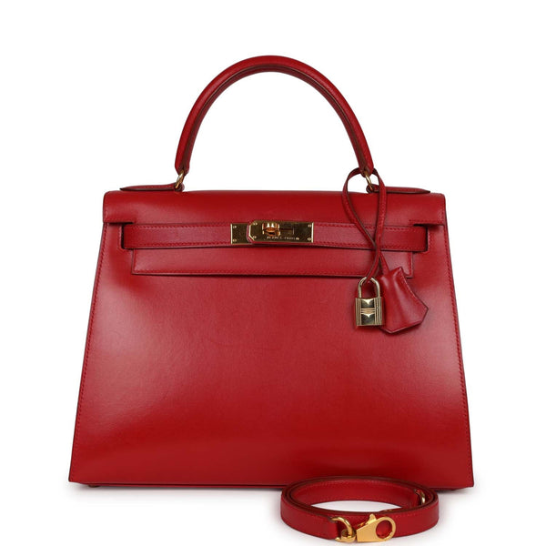 Kelly 28 Ostrich Gold / Rouge Vif
