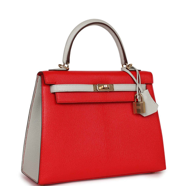 Hermès Rouge Casaque Chevre Mysore Leather Special Order HSS Kelly 15cm  Sellier at 1stDibs