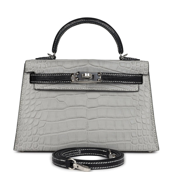 Hermes Special Order (HSS) Kelly Sellier 20 Gris Perle, Black Matte Al