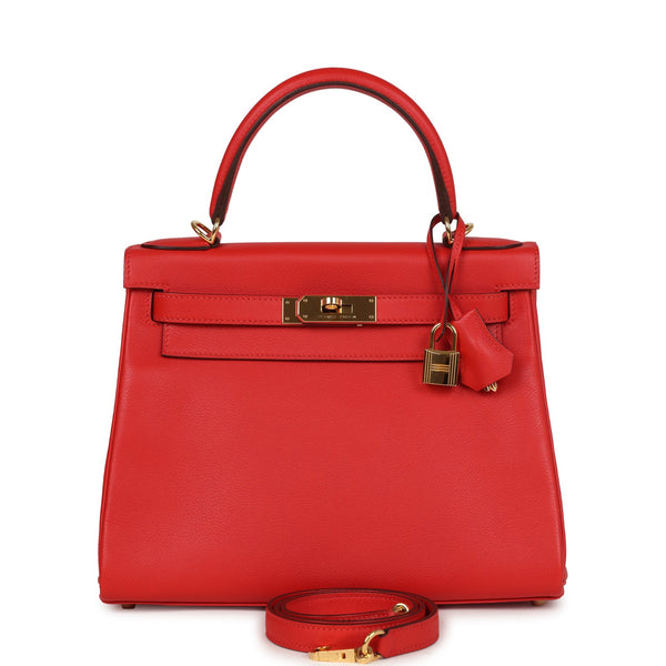 Pre-owned Hermes Kelly Retourne 28 Rouge Tomate Evercolor Gold Hardwar