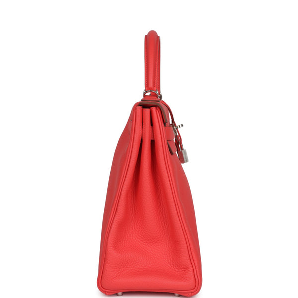Pre-owned Hermes Retourne Kelly 35 Rose Jaipur Clemence Palladium Hard