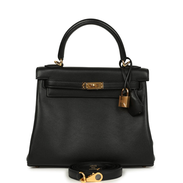 Hermes Kelly Retourne 25 Black Cheri Gold Hardware