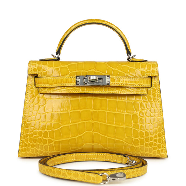 HERMES イエロー系 ミュール Pre-owned Hermes Kelly Sellier 20 Mimosa Shiny Alligator Palladium Har