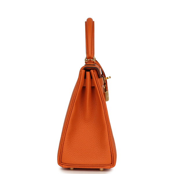Hermes Special Order (HSS) Kelly Retourne 25 Orange Verso Togo Gold Ha