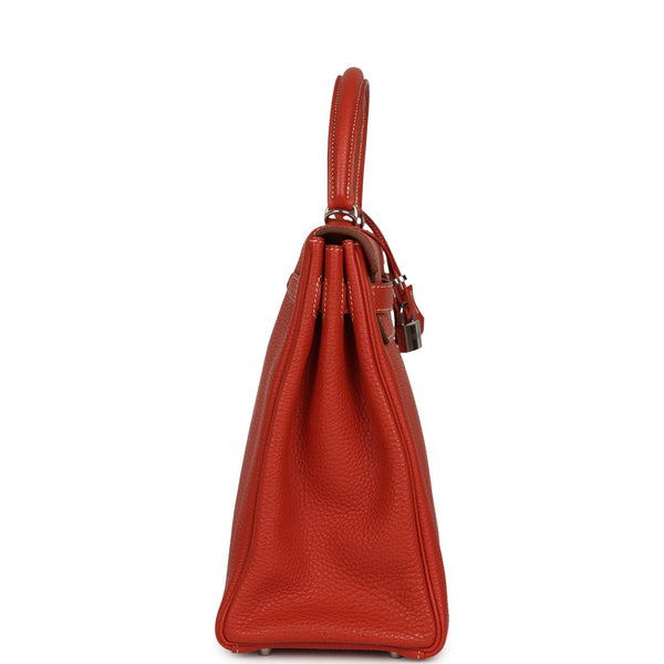 Pre-owned Hermes Retourne Kelly 35 Sanguine Clemence Palladium Hardwar