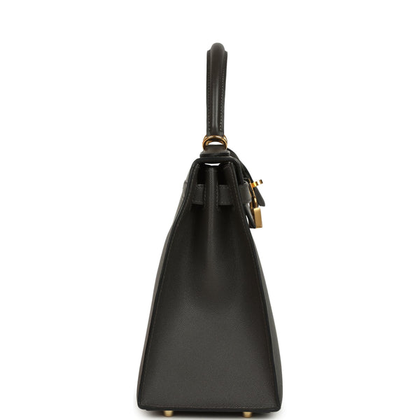 Pre-owned Hermes Kelly Sellier 28 Graphite Madame Gold Hardware