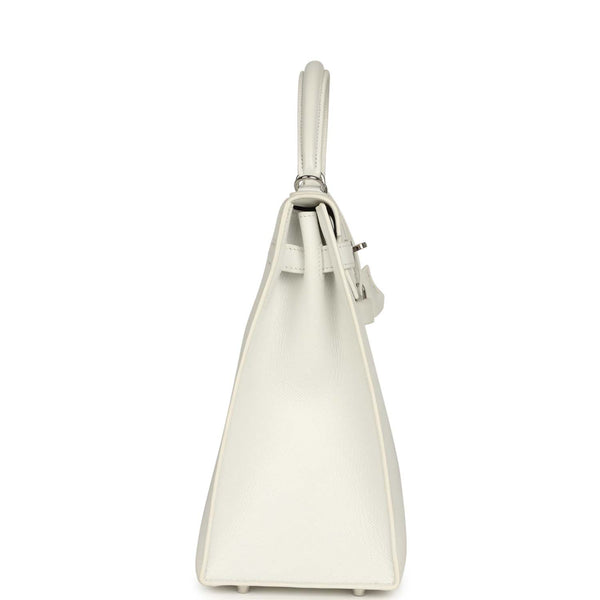 Pre-owned Hermes Kelly Sellier 35 White Epsom Palladium Hardware