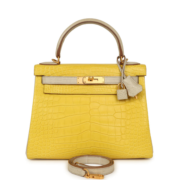 Hermes Special Order (HSS) Kelly Retourne 28 Mimosa, Beton Matte Allig
