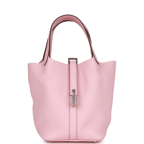 Hermès Rose Extreme Picotin of Clemence Leather with Palladium