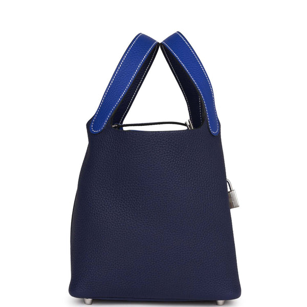 Hermes Picotin Lock casaque 2 bag MM Blue nuit/Black/ Blue zanzibar  Clemence leather Gold hardware