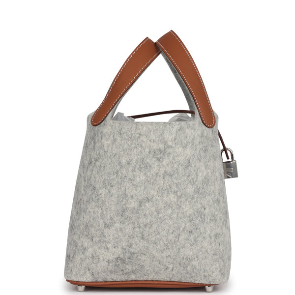 【MusHRoom】HERMES コリエ・ド・シアン PM 49 Hermes Picotin Lock 18 Gris Clair Feutre and Gold Swift Palladium Hard