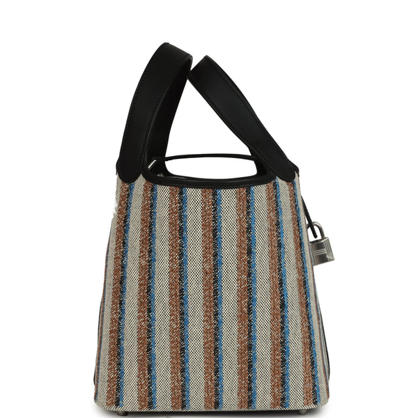 Hermes Stripe Picotin Lock 18 Black Swift and Ecru, Bleu, Black and Fa