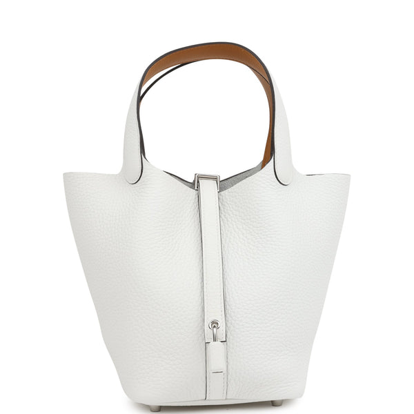 Hermes Picotin Lock Eclat 18 New White Clemence and Sesame Swift Palla