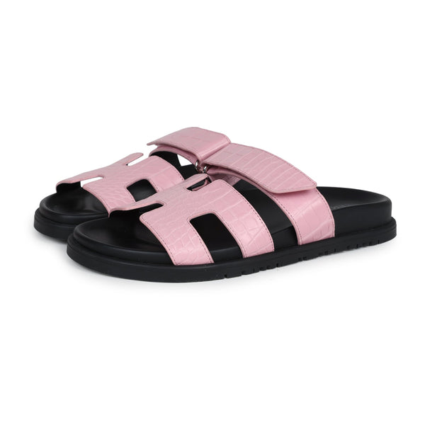 Hermes Chypre Techno Sandals Bubblegum Matte Crocodile Palladium Hardw