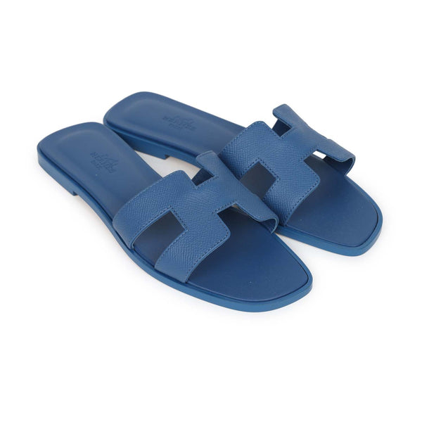 Hermes Oran Sandal Bleu Bleuet Epsom 38 EU