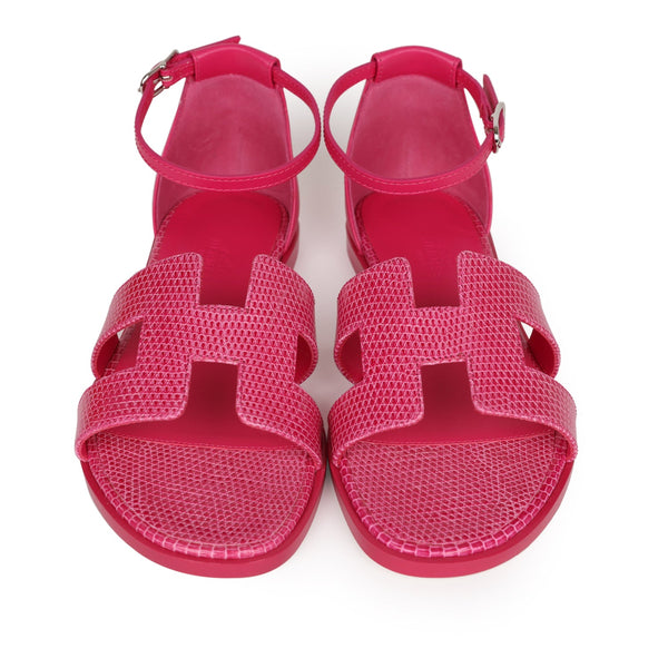 Hermes Pink Lizard Embossed Leather Oran Sandals Size 36 at 1stDibs