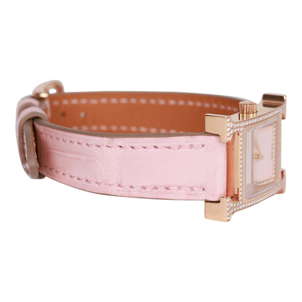 Hermes Small Heure H Watch Rose Gold White Matte Alligator Band – Madison  Avenue Couture