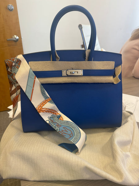 HERMES レザー編み込みヘアバンド 青と白 Hermes 