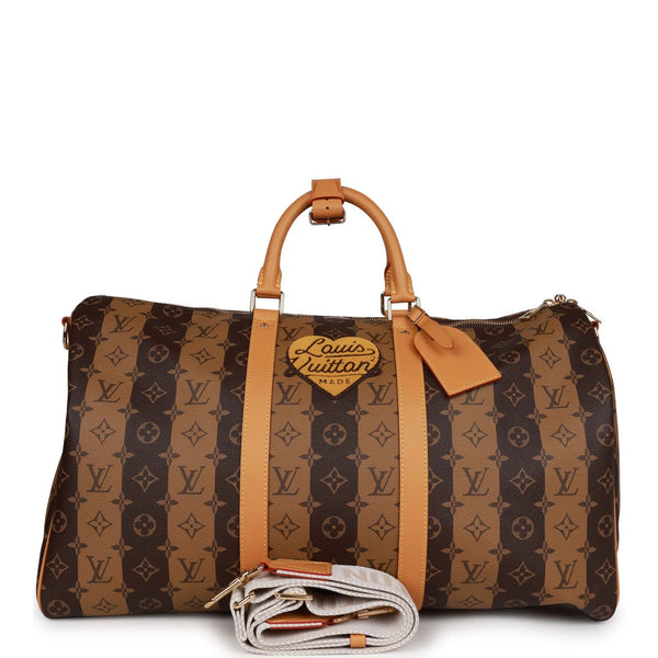 Louis Vuitton Keepall Bandouliere Black-tone 50 Brown in Coated Canvas with  Orange/Black-tone - GB