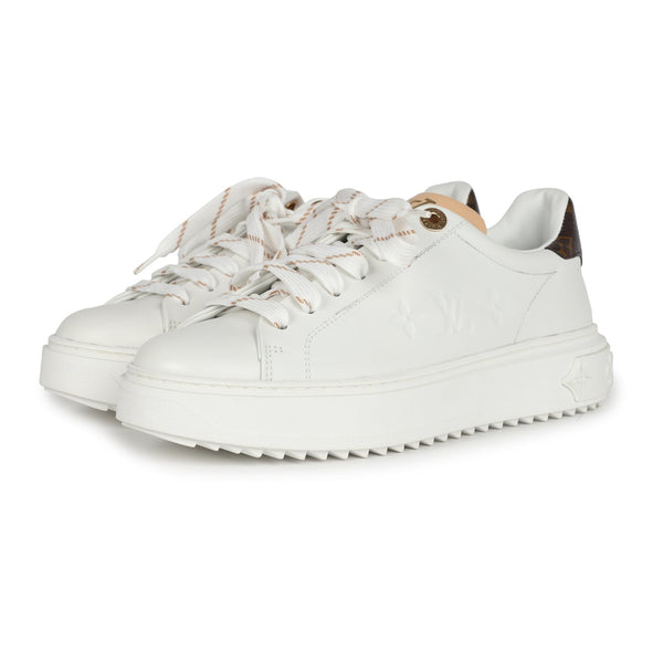 Louis Vuitton Time Out Sneakers White Leather and Brown Monogram Canva