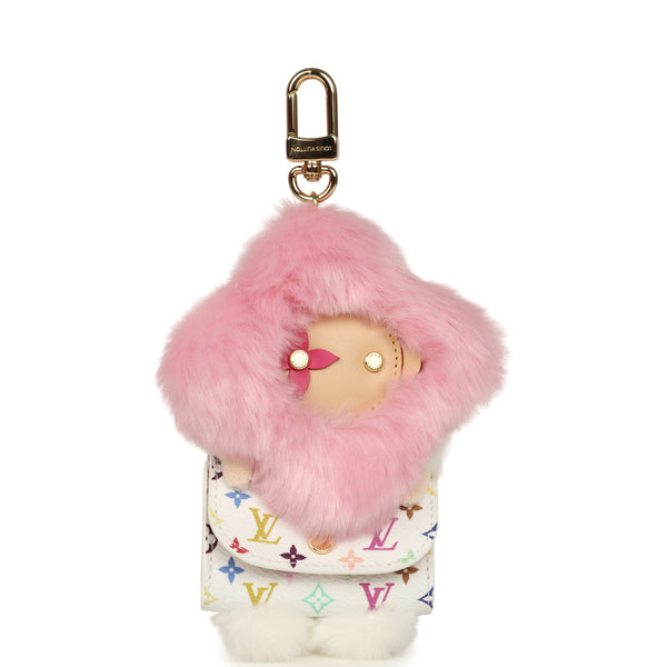Louis Vuitton X Takashi Murakami Vivienne Cuddle Bag Charm Pink and Wh