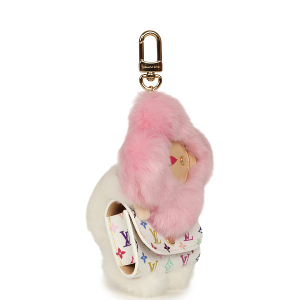 Louis Vuitton X Takashi Murakami Vivienne Cuddle Bag Charm Pink and Wh