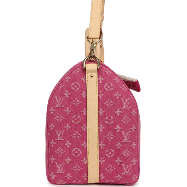 Louis Vuitton Keepall Bandouliere 45 Pink Monogram Denim Gold Hardware