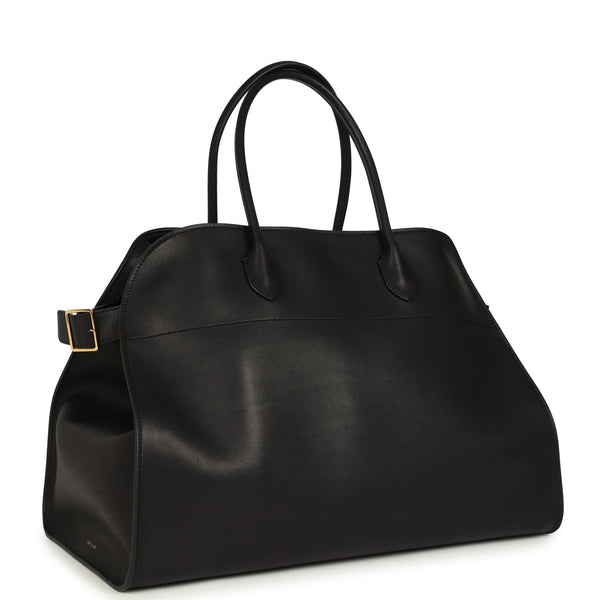 The Row Soft Margaux 17 Bag Black Saddle Gold Hardware – New