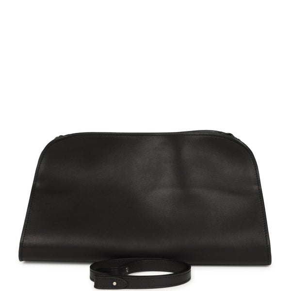 The Row Peggy Clutch Black Saddle Leather Silver Hardware – New