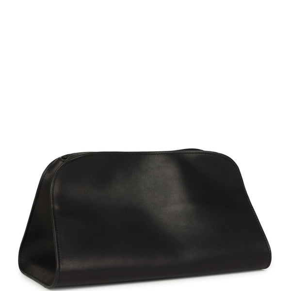 The Row Peggy Clutch Black Saddle Leather Silver Hardware – New
