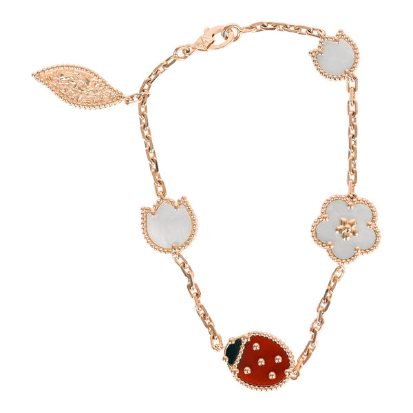 Van Cleef & Arpels Lucky Spring 5 Motif Bracelet Carnelian, Mother of