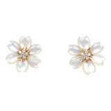 Pre-owned Van Cleef & Arpels Rose De Noel Small Earrings White Mother of Pearl/Diamonds 18K Yellow Gold Hardware