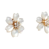 Pre-owned Van Cleef & Arpels Rose De Noel Small Earrings White Mother of Pearl/Diamonds 18K Yellow Gold Hardware