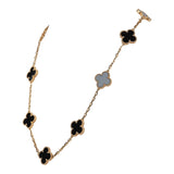 Van Cleef & Arpels Vintage Alhambra 10 Motif Necklace Onyx and 18k Yellow Gold