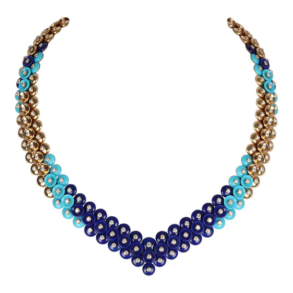 Van Cleef & Arpels Bouton D'Or Necklace Turquoise, Lapis Lazuli and Di
