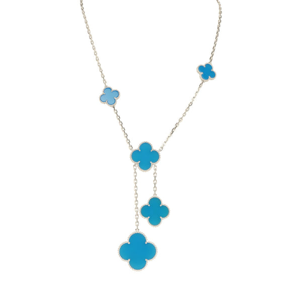Van Cleef & Arpels Magic Alhambra 6 Motif Necklace Blue Agate 18K Whit