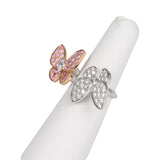 Pre-owned Van Cleef & Arpels Double Butterfly Ring 18k White Gold/Pink & Diamonds