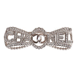 Chanel Crystal Bow CC Silver Brooch
