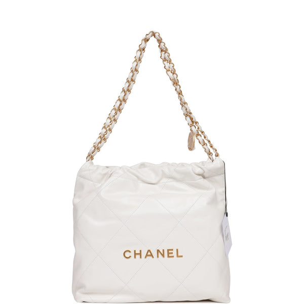 Chanel 22 Small, White Leather, Gold Hardware, Preowned No Dustbag MA001