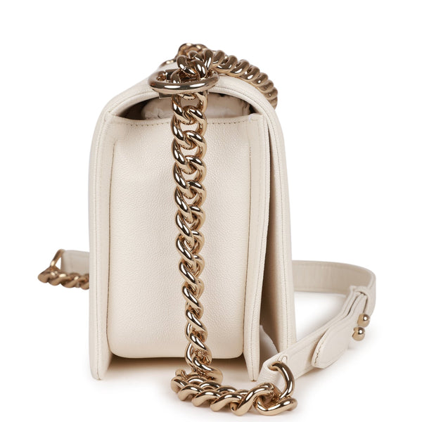 Chanel Medium Boy Bag White Caviar Aged Silver Hardware – Madison Avenue  Couture