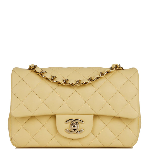 Chanel Yellow Lambskin Rectangular Mini Flap Bag Light Gold Hardware