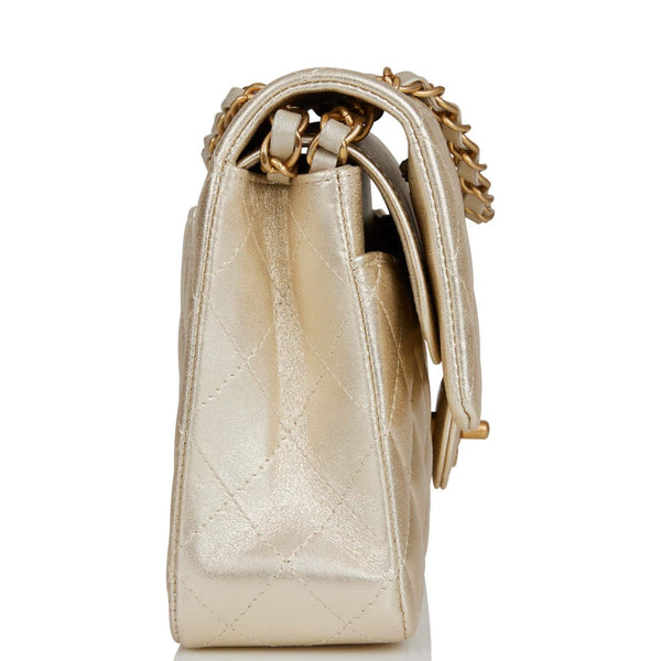 2022 Year CHANEL Classic Iridescent Lambskin Quilted Medium Double Flap  Beige/Golden Handbag