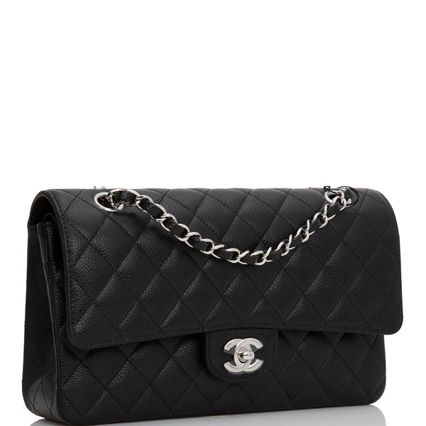 CHANEL Metallic Caviar Quilted Medium Double Flap Silver 1219686