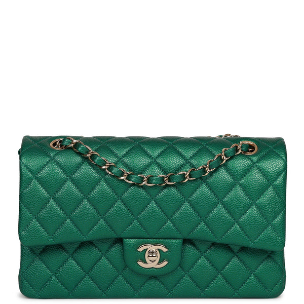 Chanel Medium Classic Flap Seasonal Sauge Green Caviar Champagne