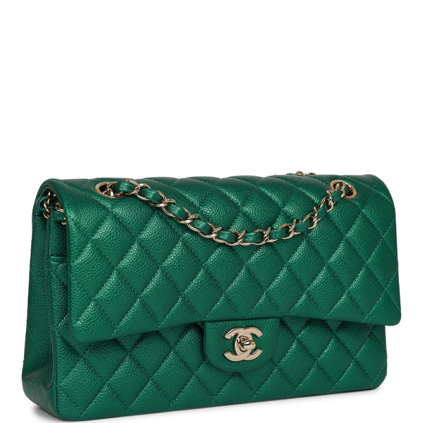 Pre-owned Chanel Jumbo Classic Double Flap Bag Emerald Green Caviar Light  Gold Hardware