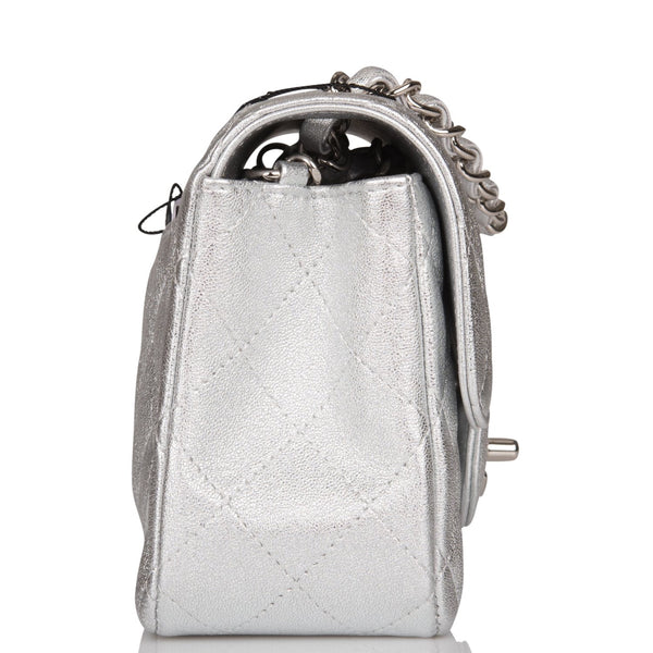 Mini flap bag, Lambskin & silver-tone metal, red — Fashion | CHANEL